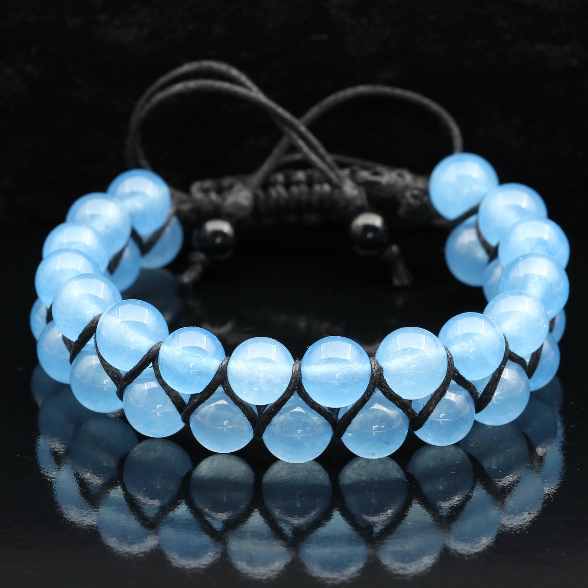 Natural Angelite Beaded Double Row Macrame Bracelet - ElisaJewelryArt