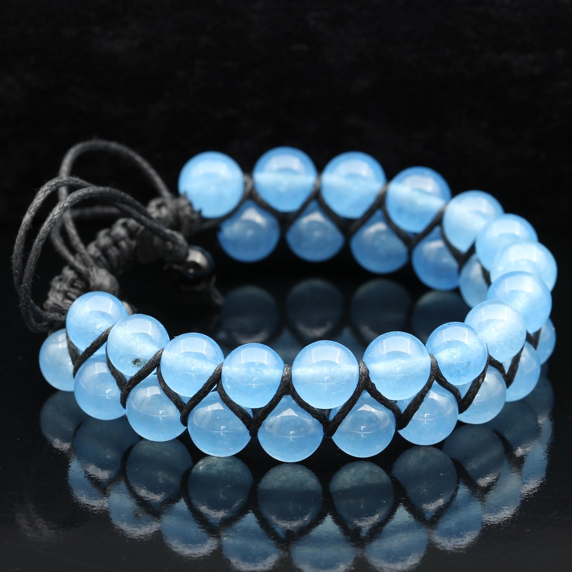 Natural Angelite Beaded Double Row Macrame Bracelet - ElisaJewelryArt