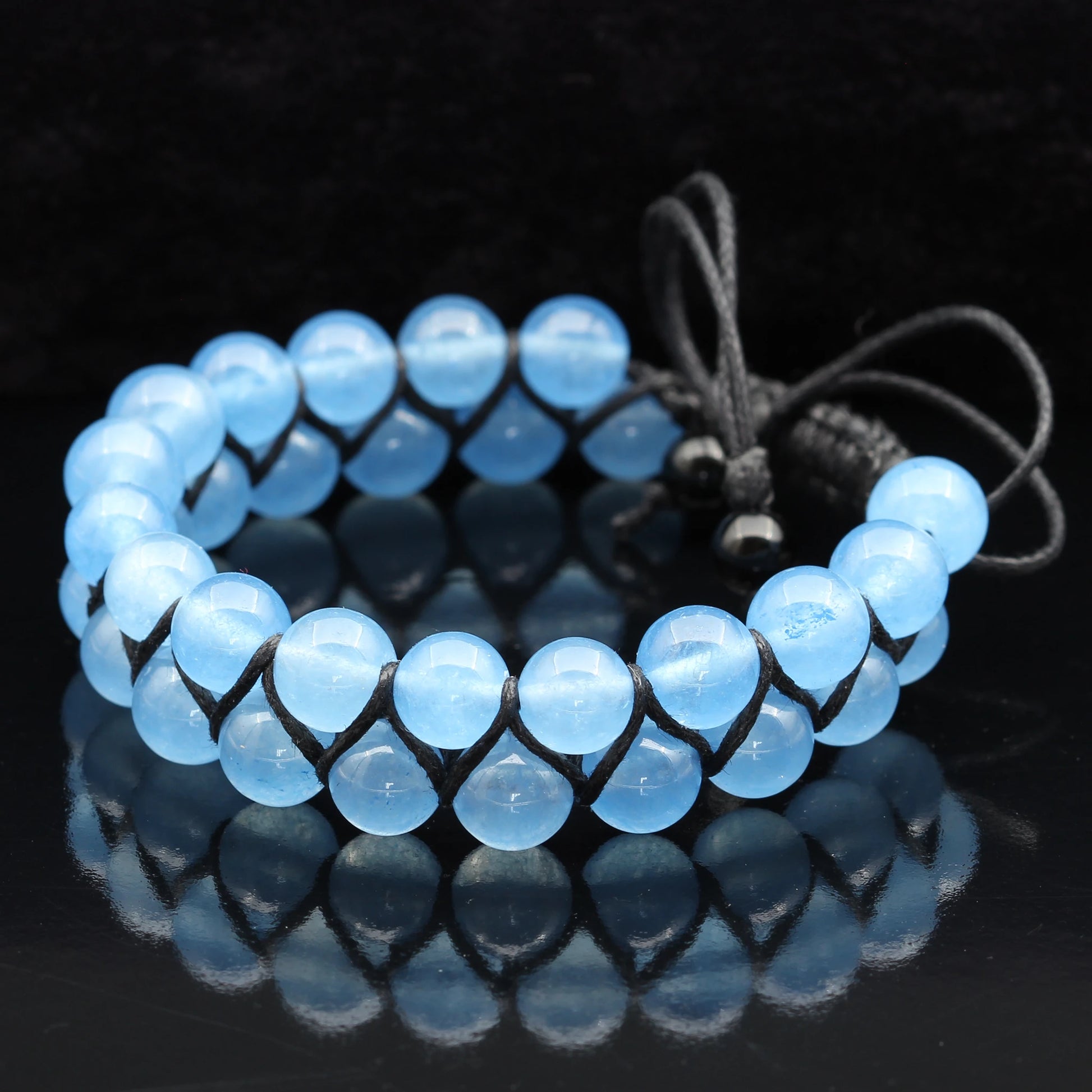 Natural Angelite Beaded Double Row Macrame Bracelet - ElisaJewelryArt