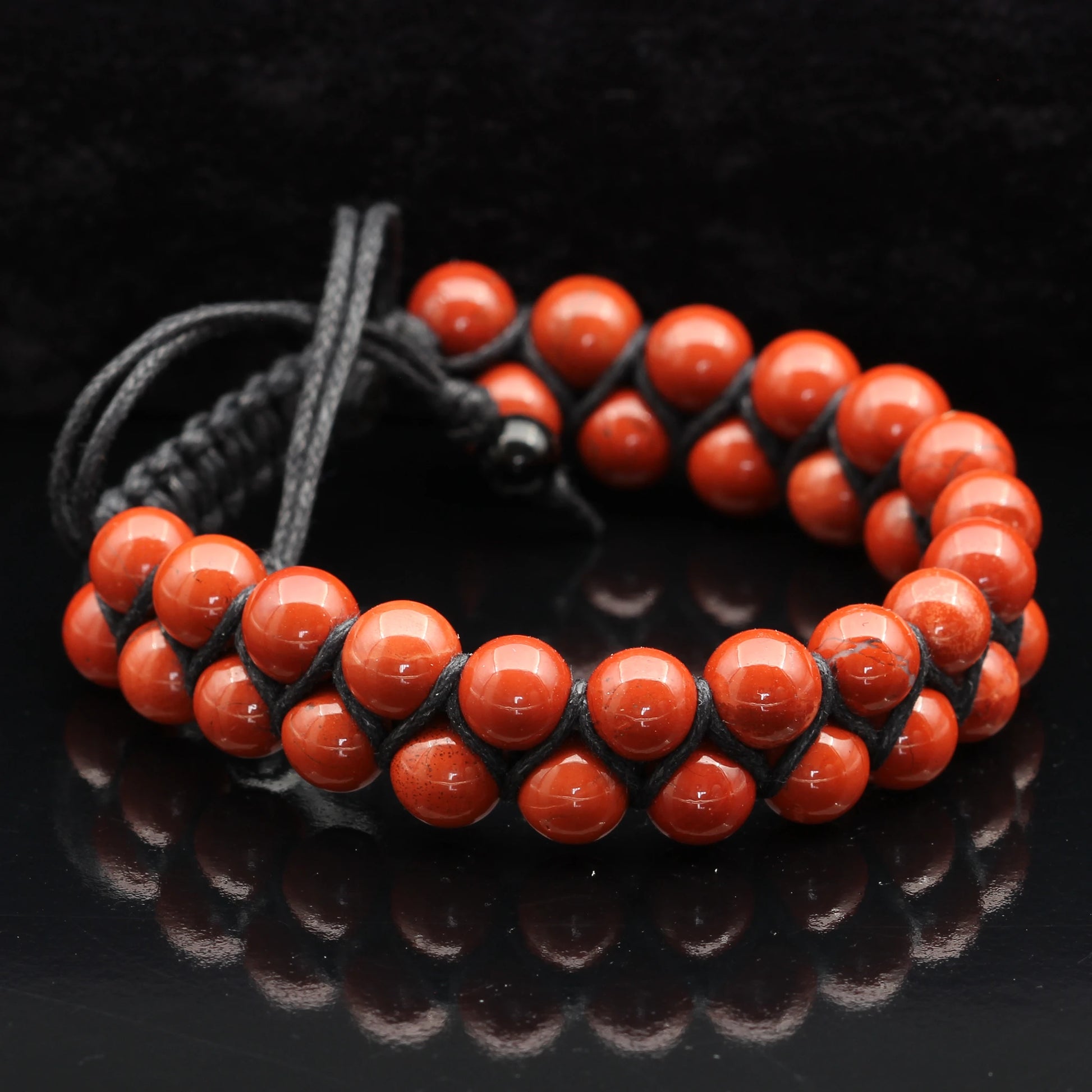 Natural Red Jasper Beaded Double Row Macrame Bracelet - ElisaJewelryArt