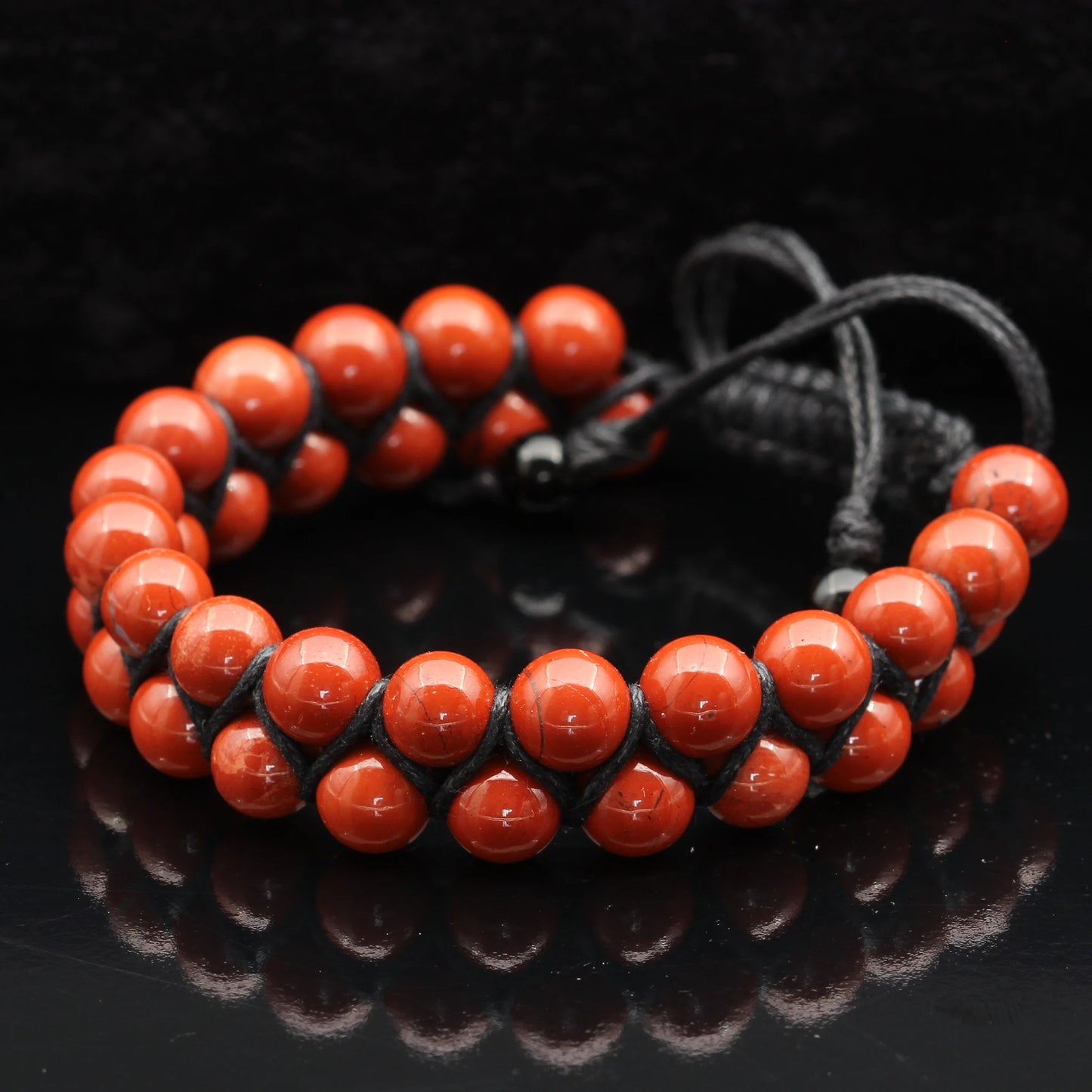 Natural Red Jasper Beaded Double Row Macrame Bracelet - ElisaJewelryArt