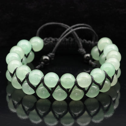 Natural Green Aventurine Beaded Double Row Macrame Bracelet - ElisaJewelryArt