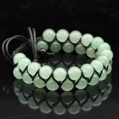 Natural Green Aventurine Beaded Double Row Macrame Bracelet - ElisaJewelryArt