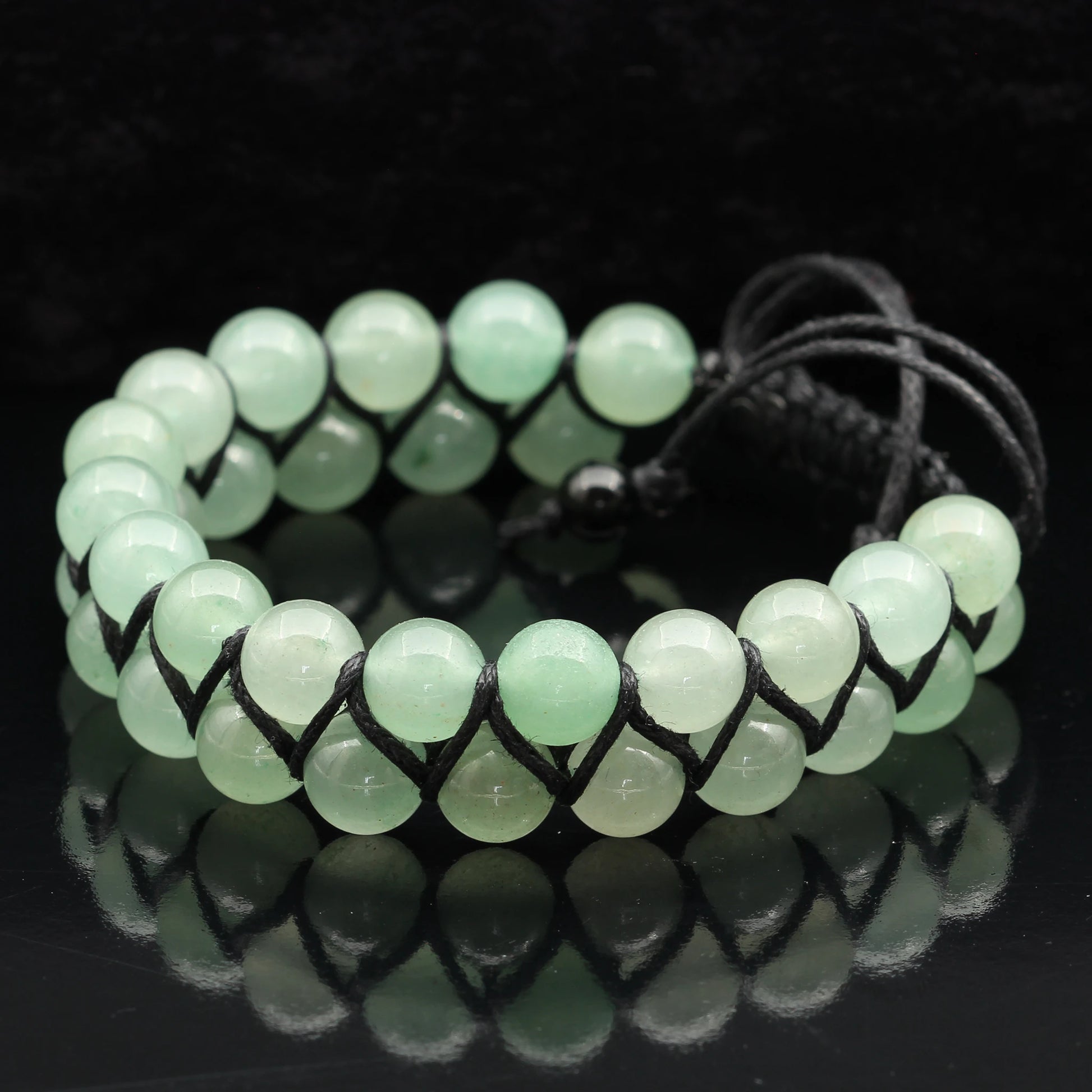 Natural Green Aventurine Beaded Double Row Macrame Bracelet - ElisaJewelryArt