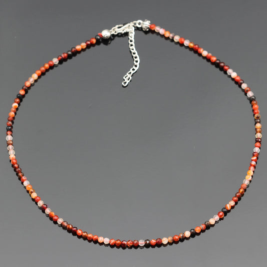 Natural Fire Agate Beaded Clasp Tiny Choker - ElisaJewelryArt