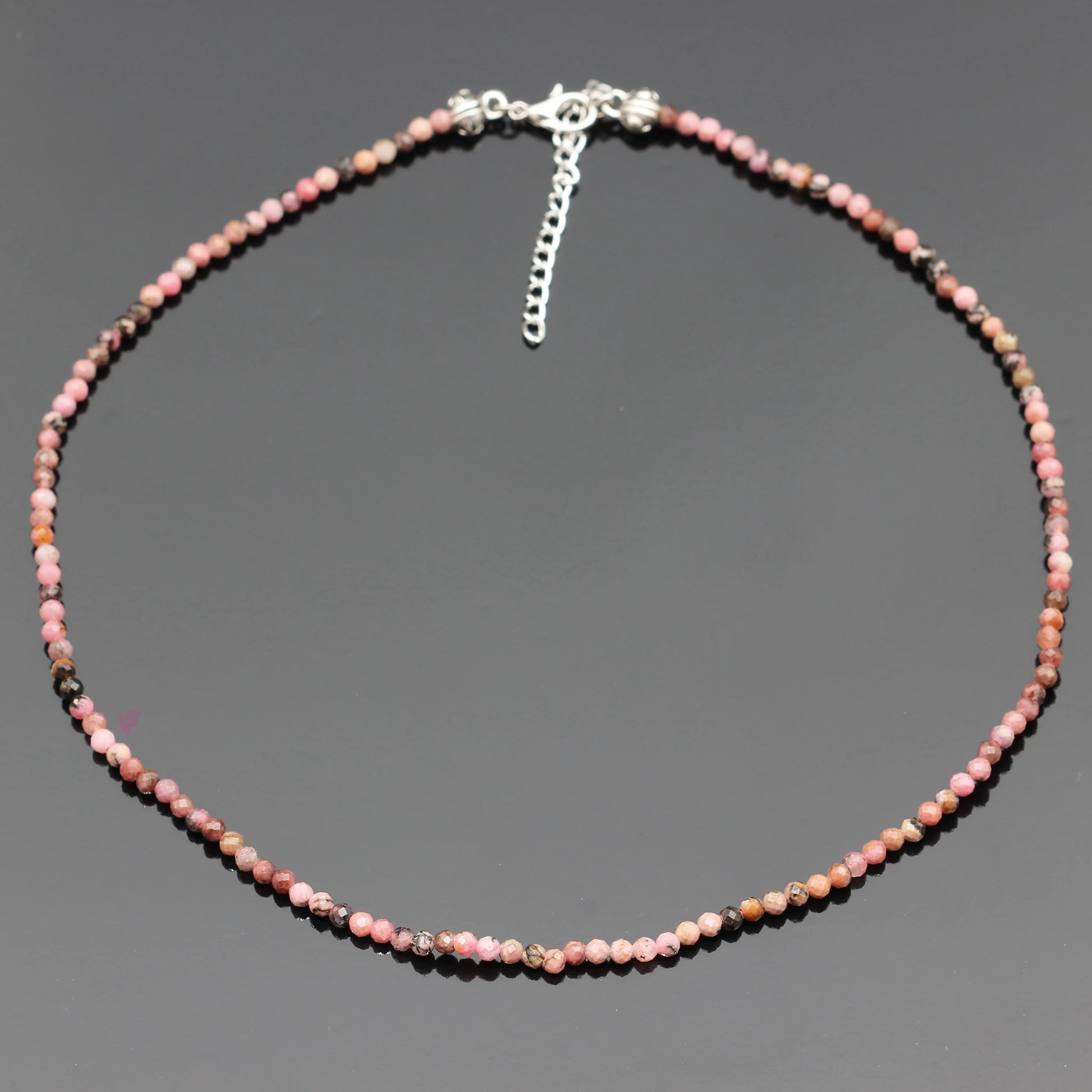 Natural Rhodonite Beaded Clasp Tiny Choker - ElisaJewelryArt