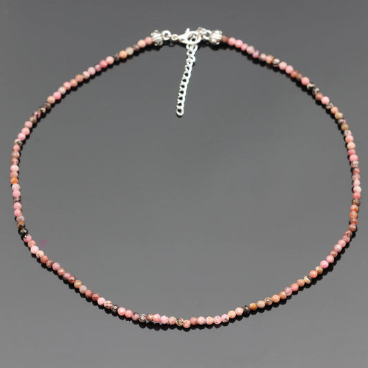 Natural Rhodonite Beaded Clasp Tiny Choker - ElisaJewelryArt