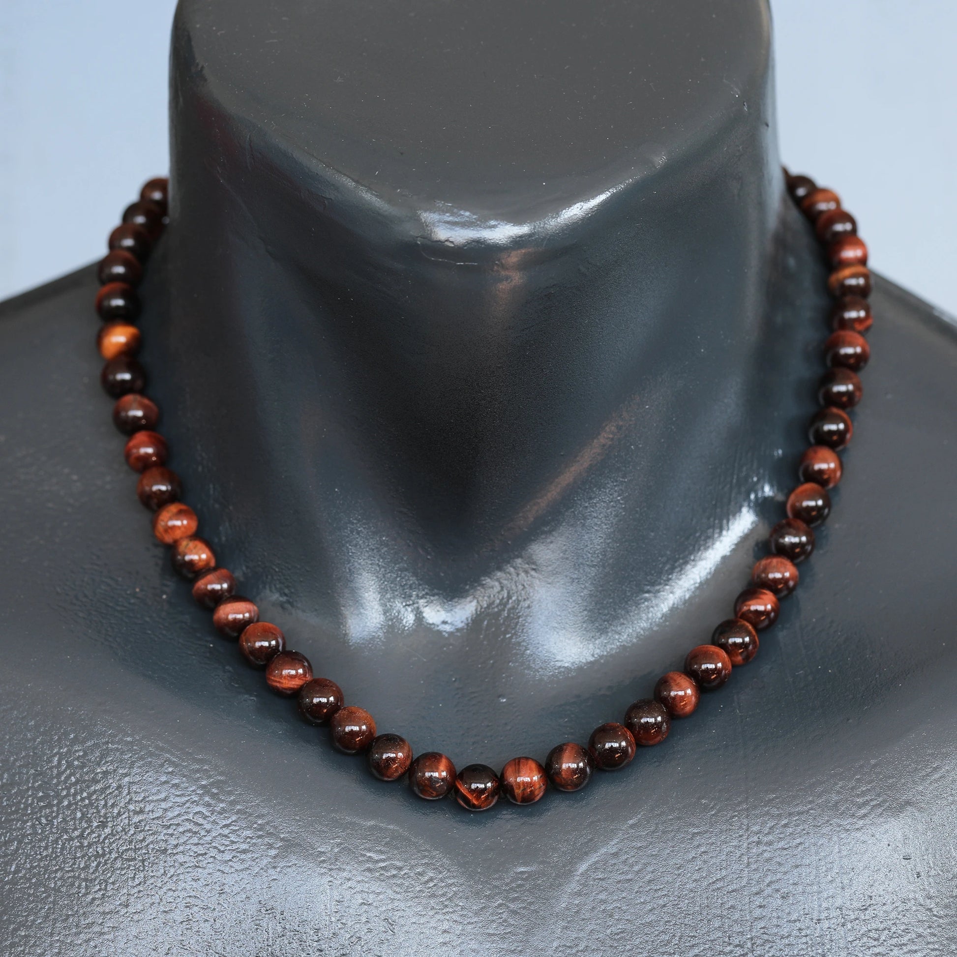 Natural Red Tiger Eye Beaded Clasp Choker Necklace - ElisaJewelryArt