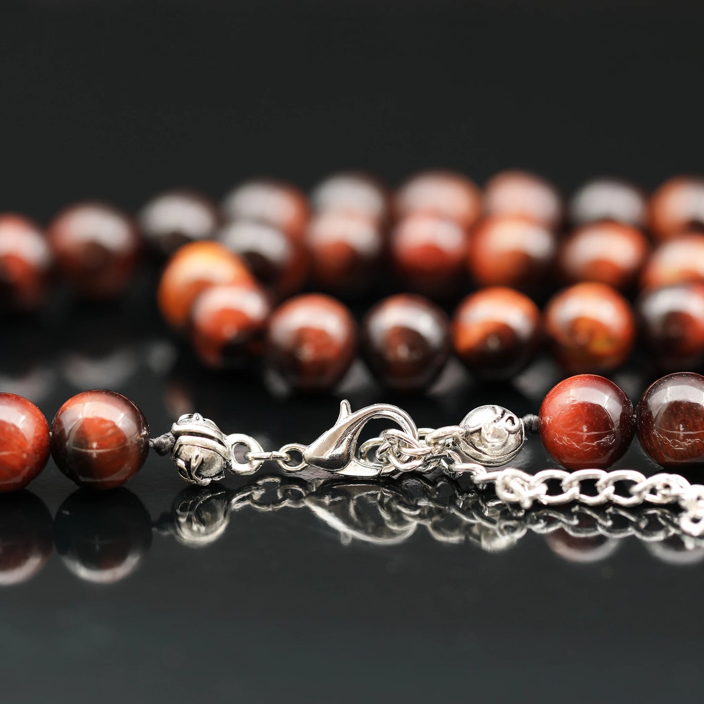 Natural Red Tiger Eye Beaded Clasp Anklet