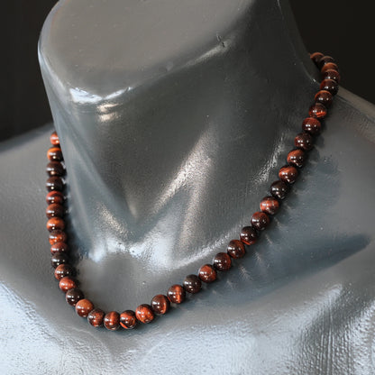 Natural Red Tiger Eye Beaded Clasp Choker Necklace - ElisaJewelryArt