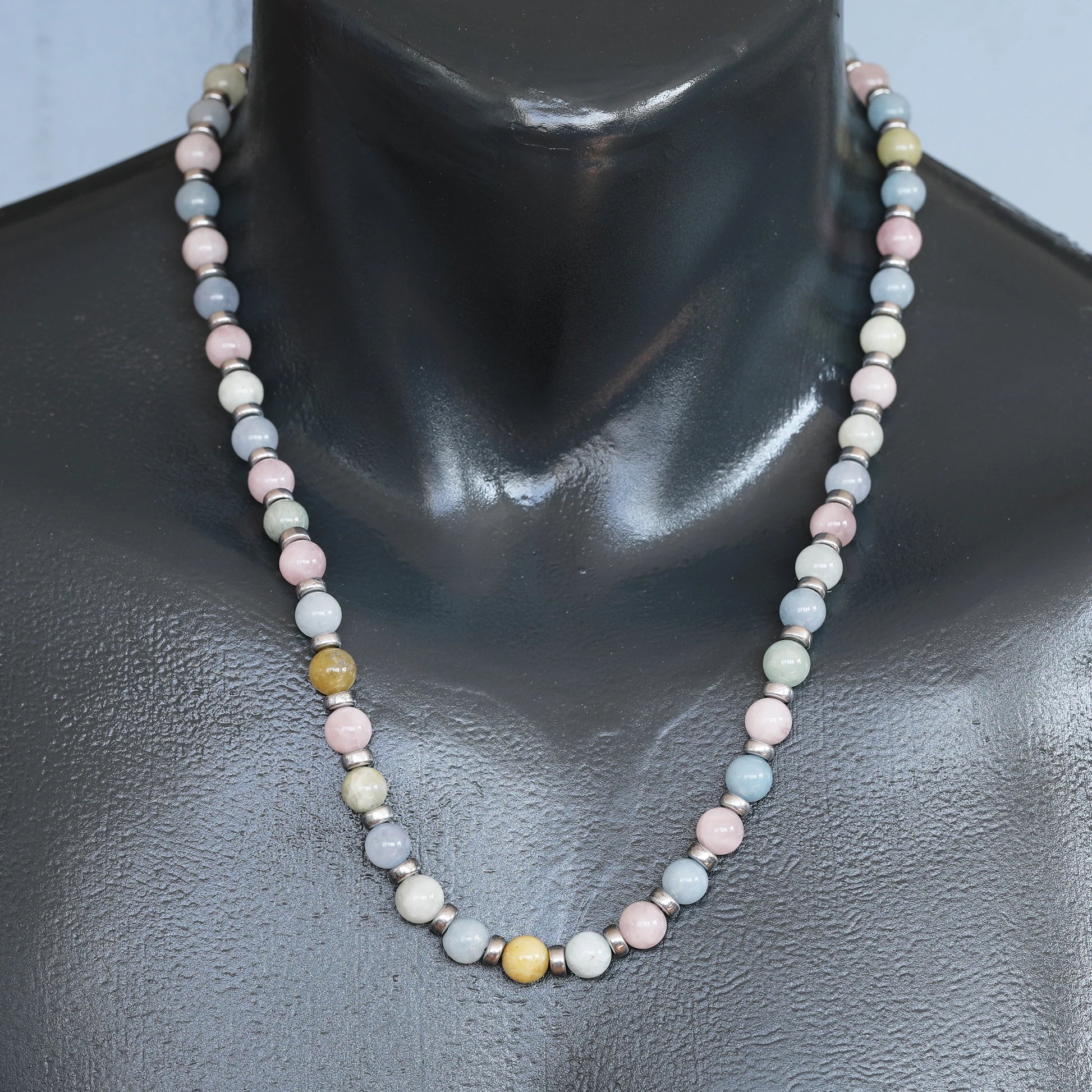 Natural Morganite Beaded Clasp Choker Necklace - ElisaJewelryArt