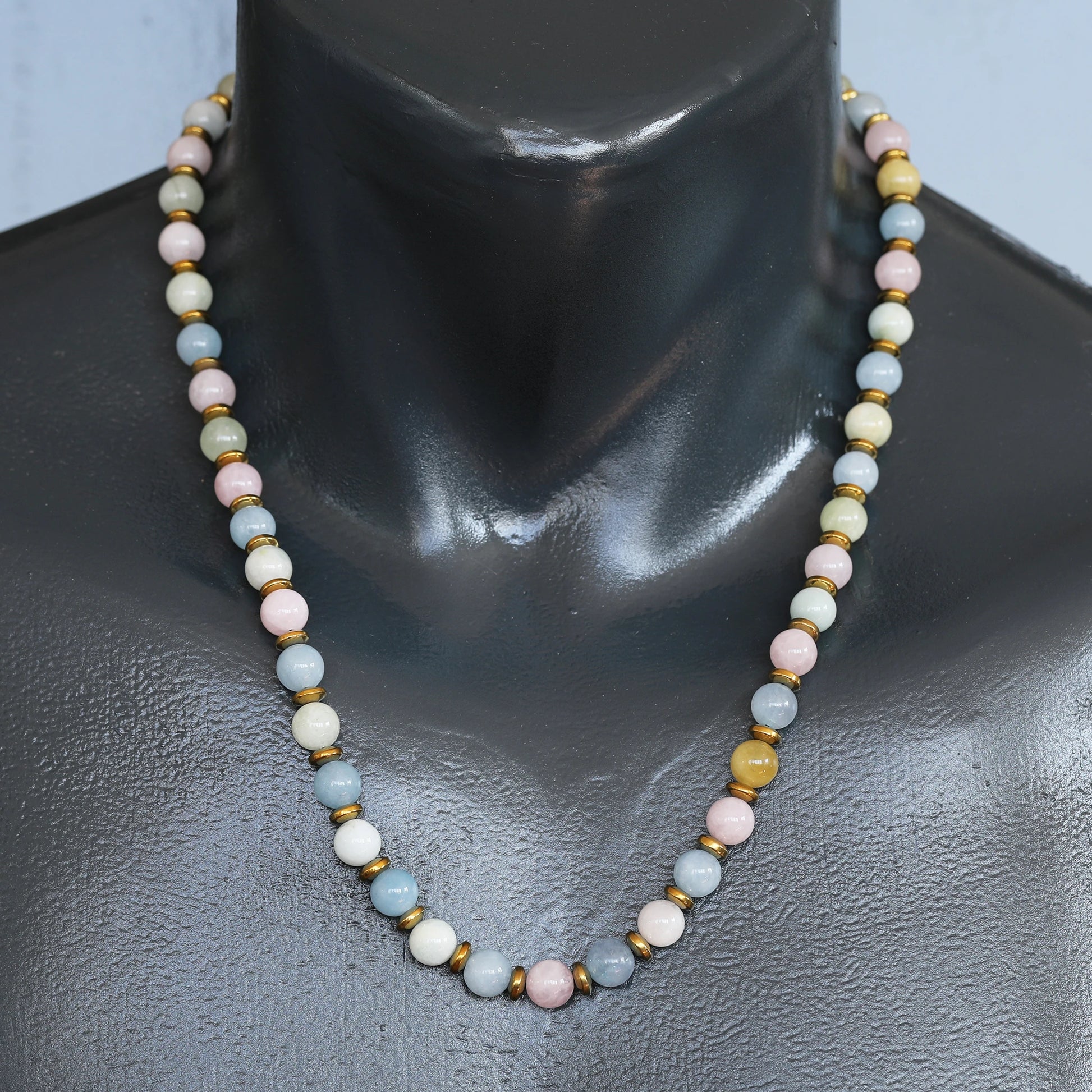 Natural Morganite Beaded Clasp Choker Necklace - ElisaJewelryArt