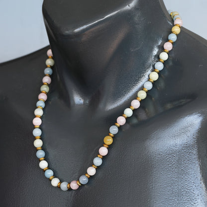 Natural Morganite Beaded Clasp Choker Necklace - ElisaJewelryArt