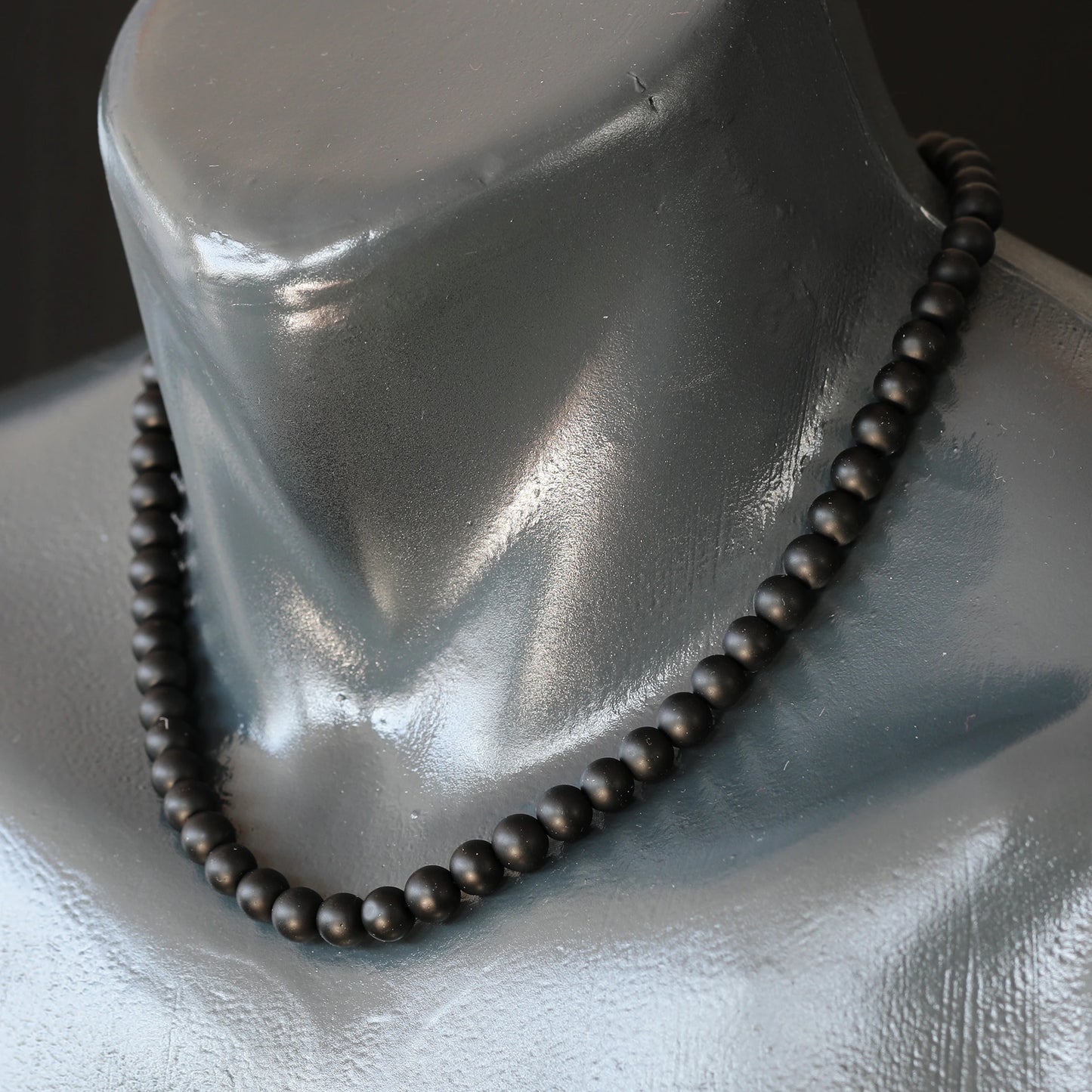 Natural Matte Black Onyx Beaded Clasp Choker Necklace - ElisaJewelryArt