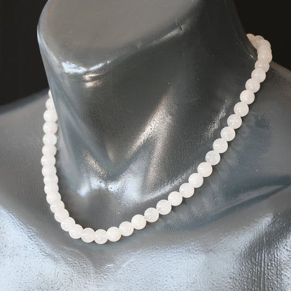 Natural Selenite Beaded Clasp Choker Necklace - ElisaJewelryArt