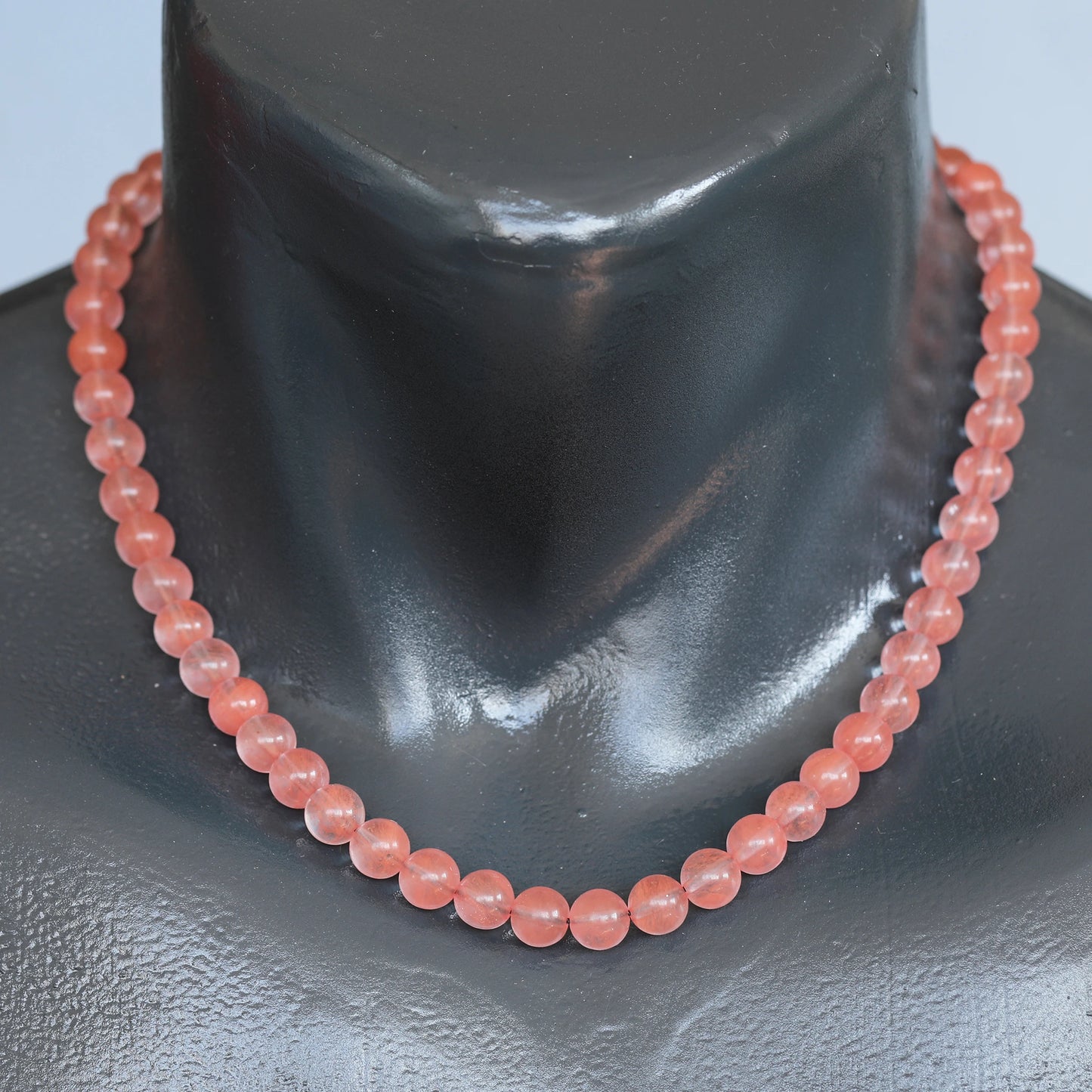 Natural Cherry Quartz Beaded Clasp Choker Necklace - ElisaJewelryArt