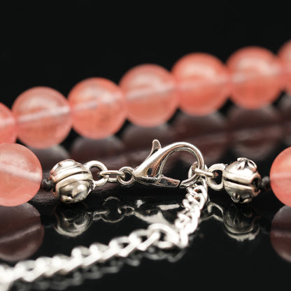 Natural Cherry Quartz Beaded Clasp Choker Necklace - ElisaJewelryArt