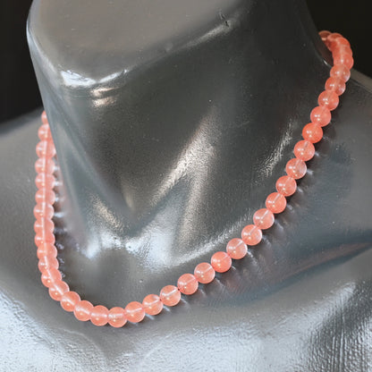 Natural Cherry Quartz Beaded Clasp Choker Necklace - ElisaJewelryArt