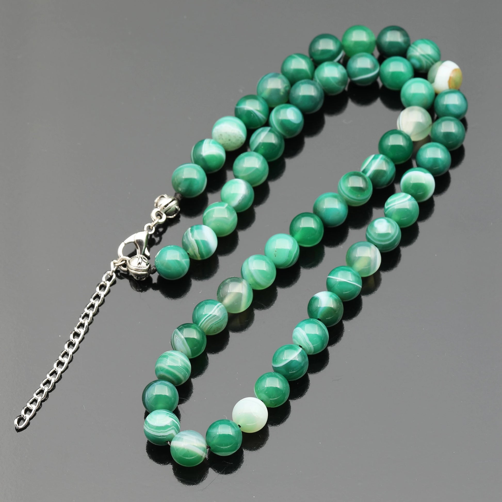 Natural Green Agate Beaded Clasp Choker Necklace - ElisaJewelryArt