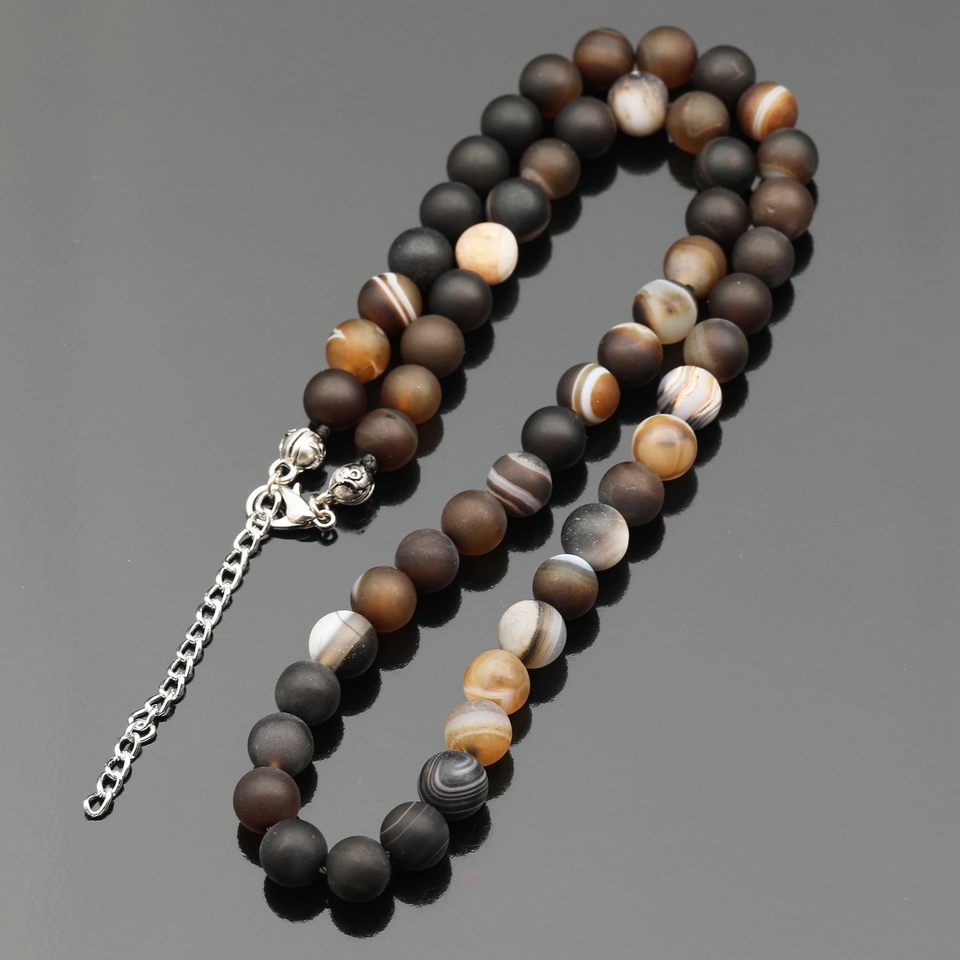 Natural Matte Brown Agate Beaded Clasp Choker Necklace - ElisaJewelryArt