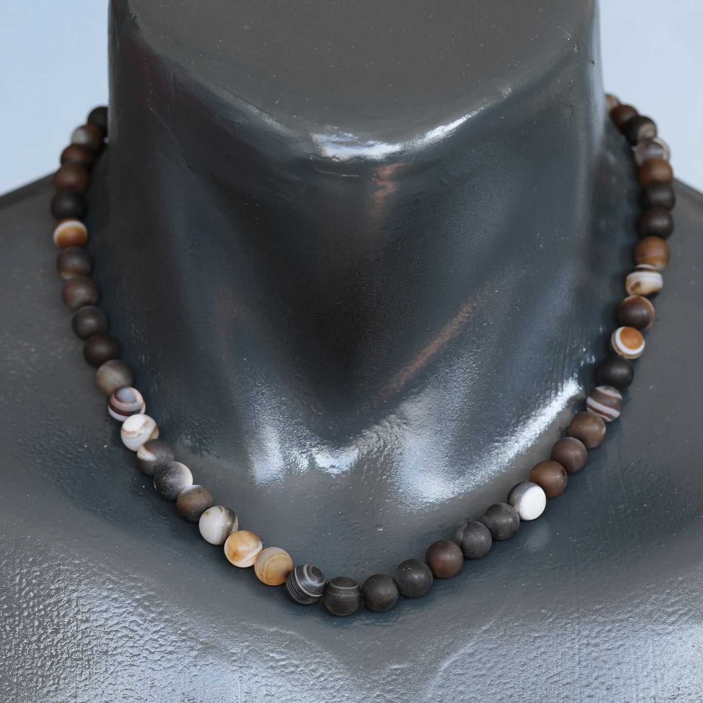 Natural Matte Brown Agate Beaded Clasp Choker Necklace - ElisaJewelryArt