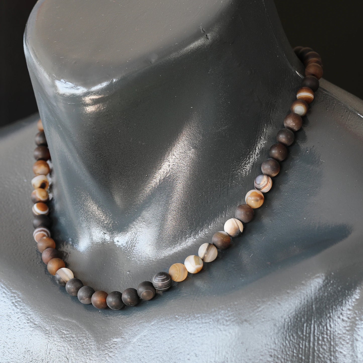 Natural Matte Brown Agate Beaded Clasp Choker Necklace - ElisaJewelryArt