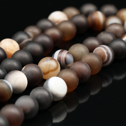 Natural Matte Brown Agate Beaded Clasp Anklet