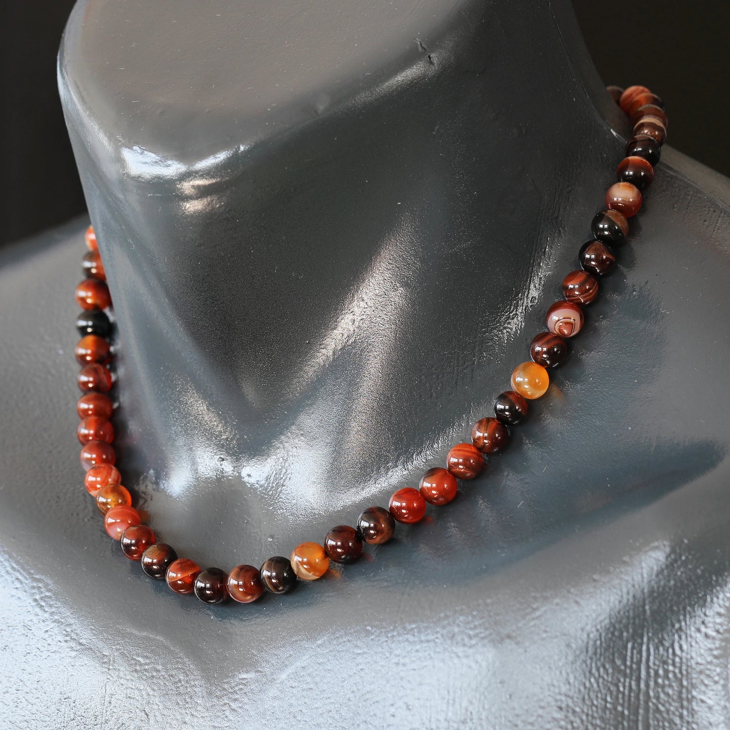 Natural Carnelian Agate Beaded Clasp Choker Necklace - ElisaJewelryArt