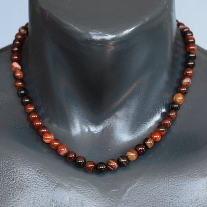 Natural Carnelian Agate Beaded Clasp Choker Necklace - ElisaJewelryArt