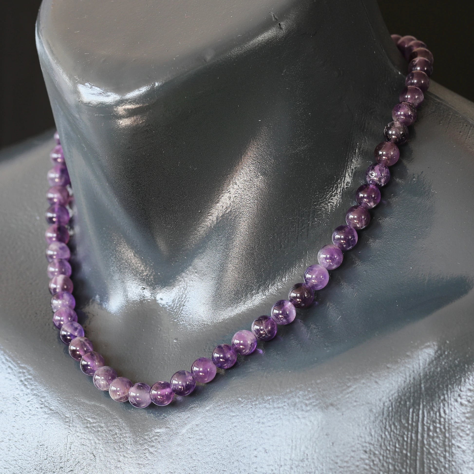 Natural Amethyst Beaded Clasp Choker Necklace - ElisaJewelryArt