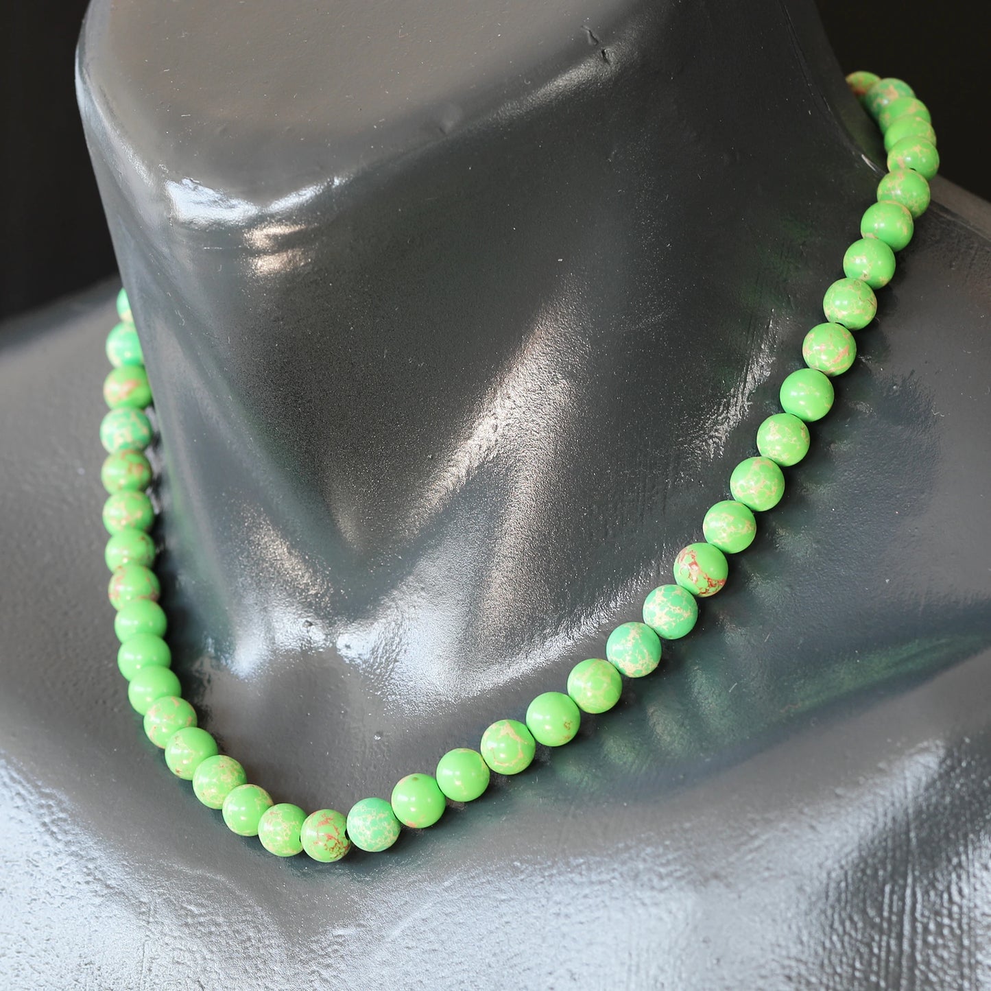 Natural Green Imperial Jasper Beaded Clasp Choker Necklace - ElisaJewelryArt