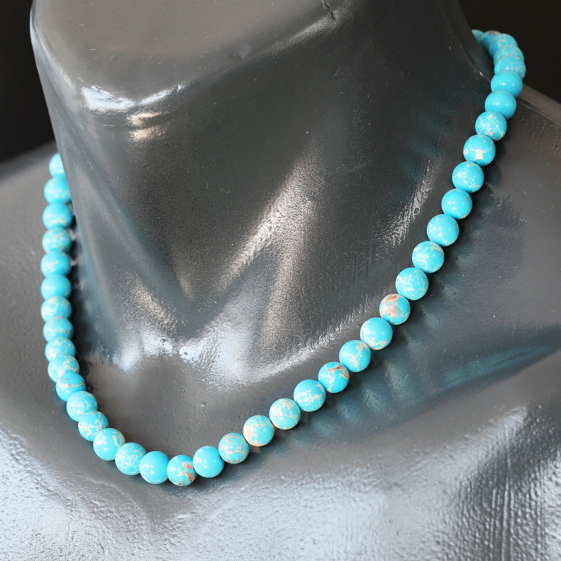 Natural Light Blue Imperial Jasper Beaded Clasp Choker Necklace - ElisaJewelryArt