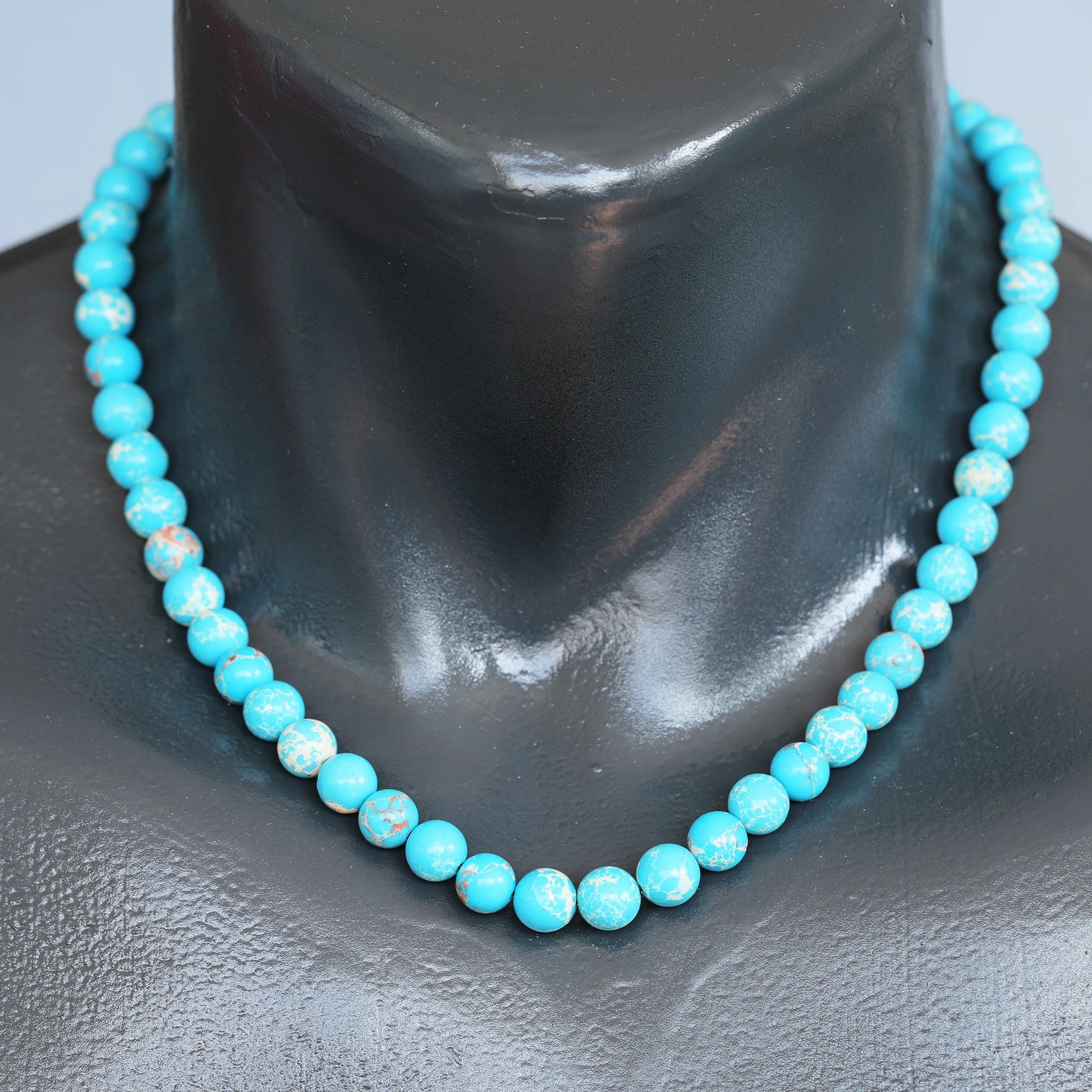 Natural Light Blue Imperial Jasper Beaded Clasp Choker Necklace - ElisaJewelryArt