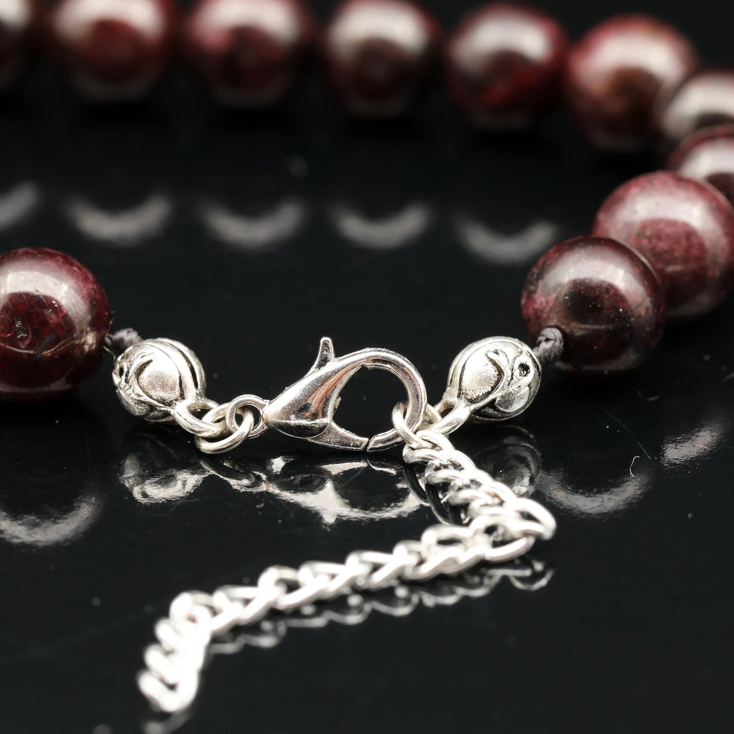 Natural Garnet Beaded Clasp Anklet