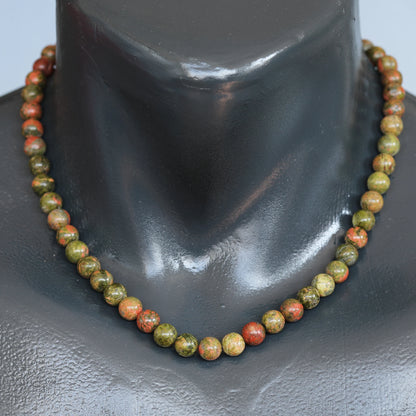 Natural Unakite Beaded Clasp Choker Necklace - ElisaJewelryArt