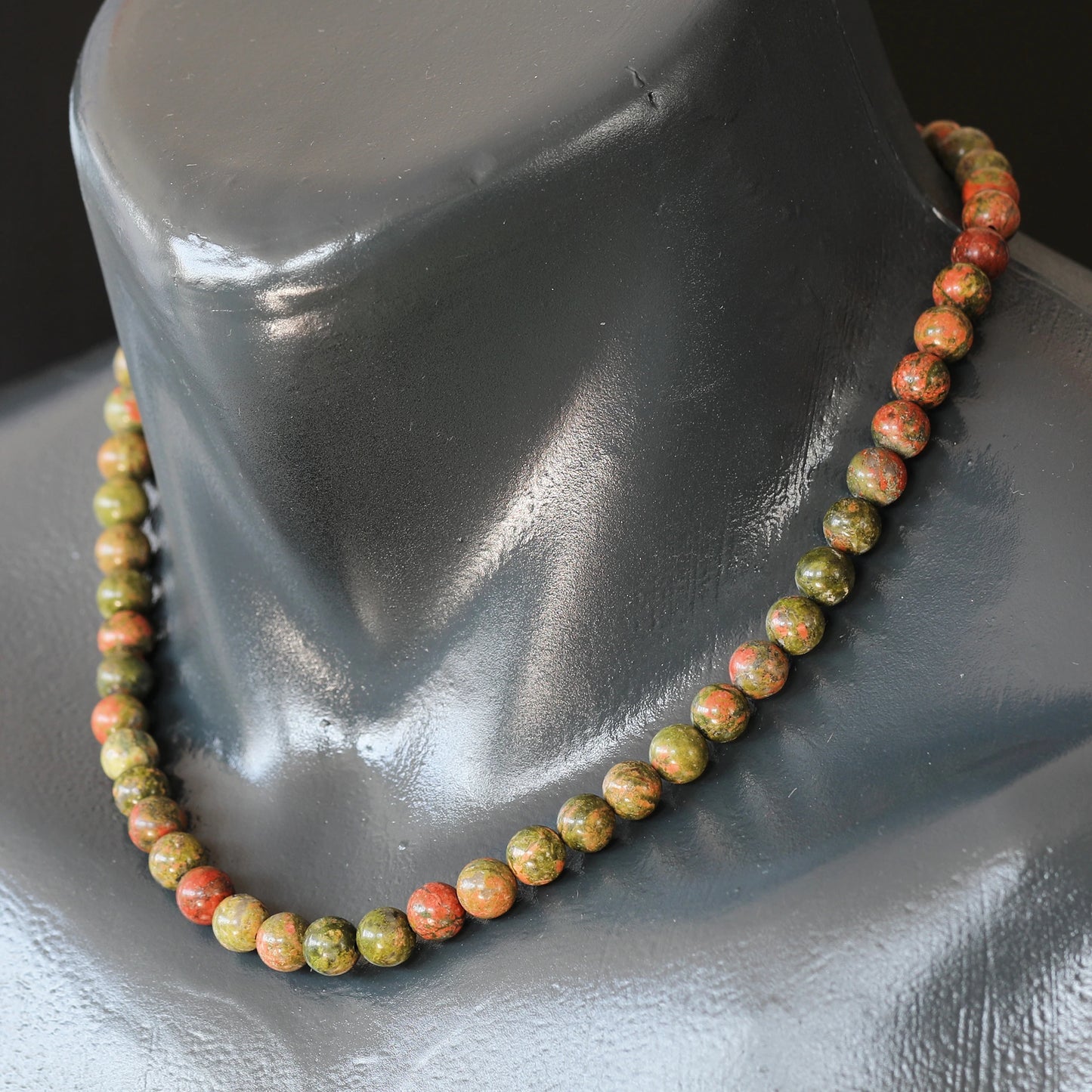 Natural Unakite Beaded Clasp Choker Necklace - ElisaJewelryArt