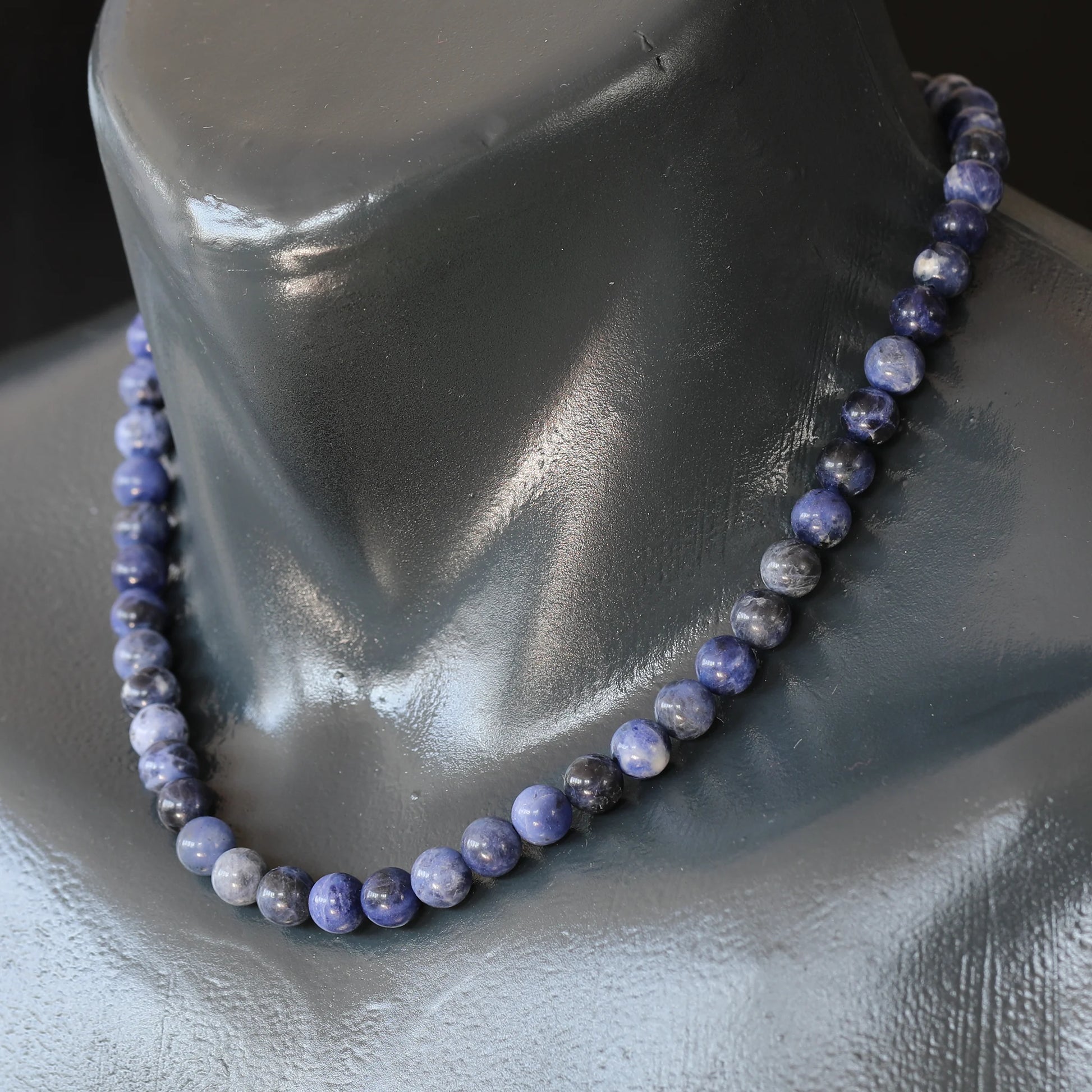 Natural Sodalite Beaded Clasp Choker Necklace - ElisaJewelryArt