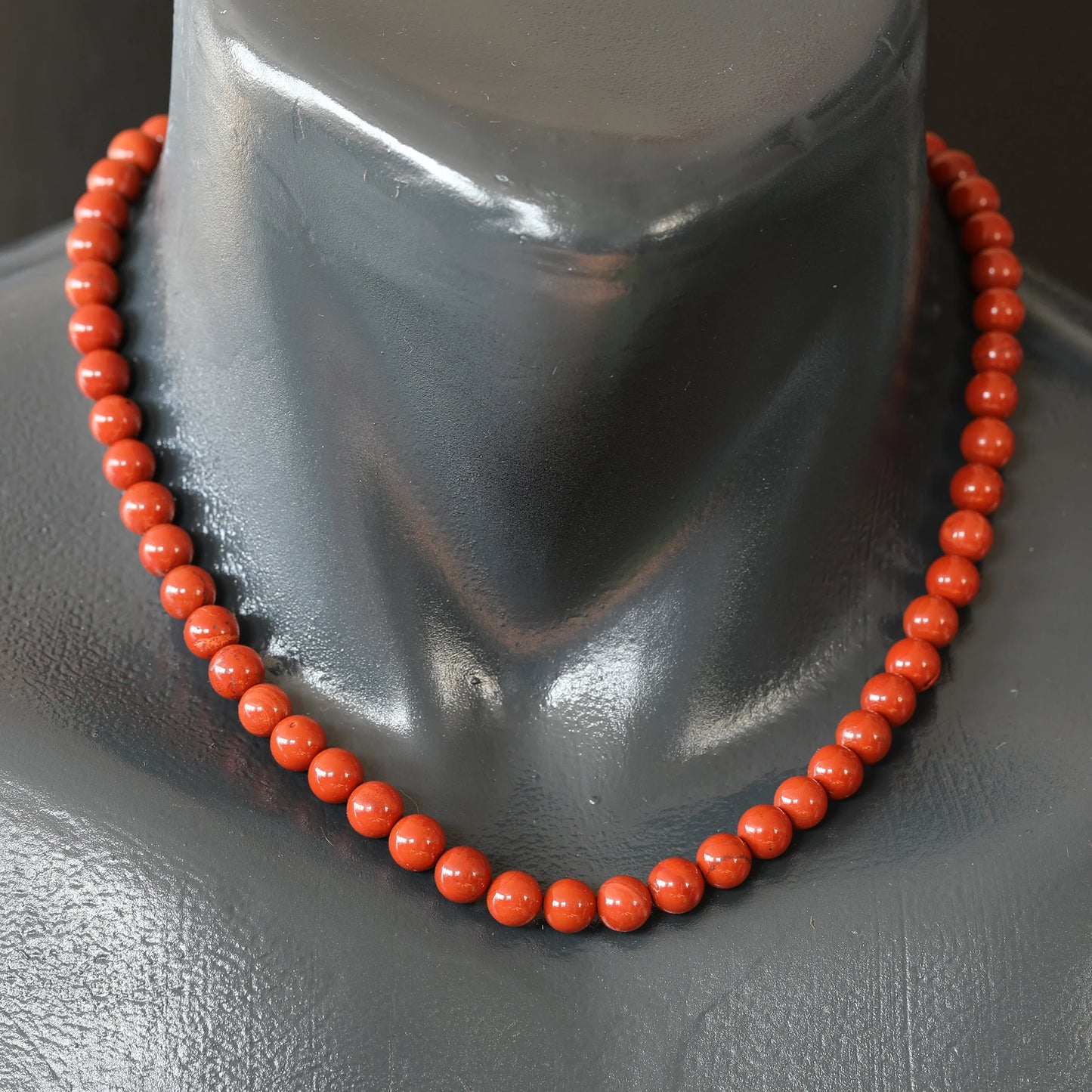 Natural Red Jasper Beaded Clasp Choker Necklace - ElisaJewelryArt