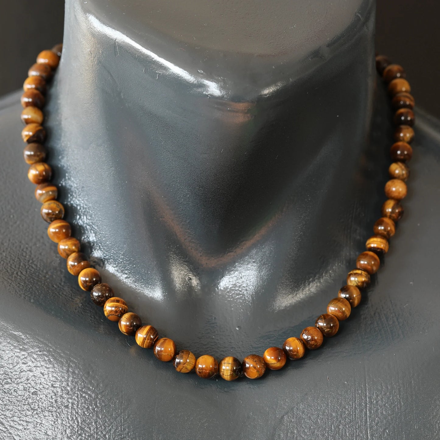 Natural Tiger Eye Beaded Clasp Choker Necklace - ElisaJewelryArt