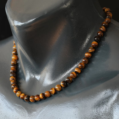 Natural Tiger Eye Beaded Clasp Choker Necklace - ElisaJewelryArt