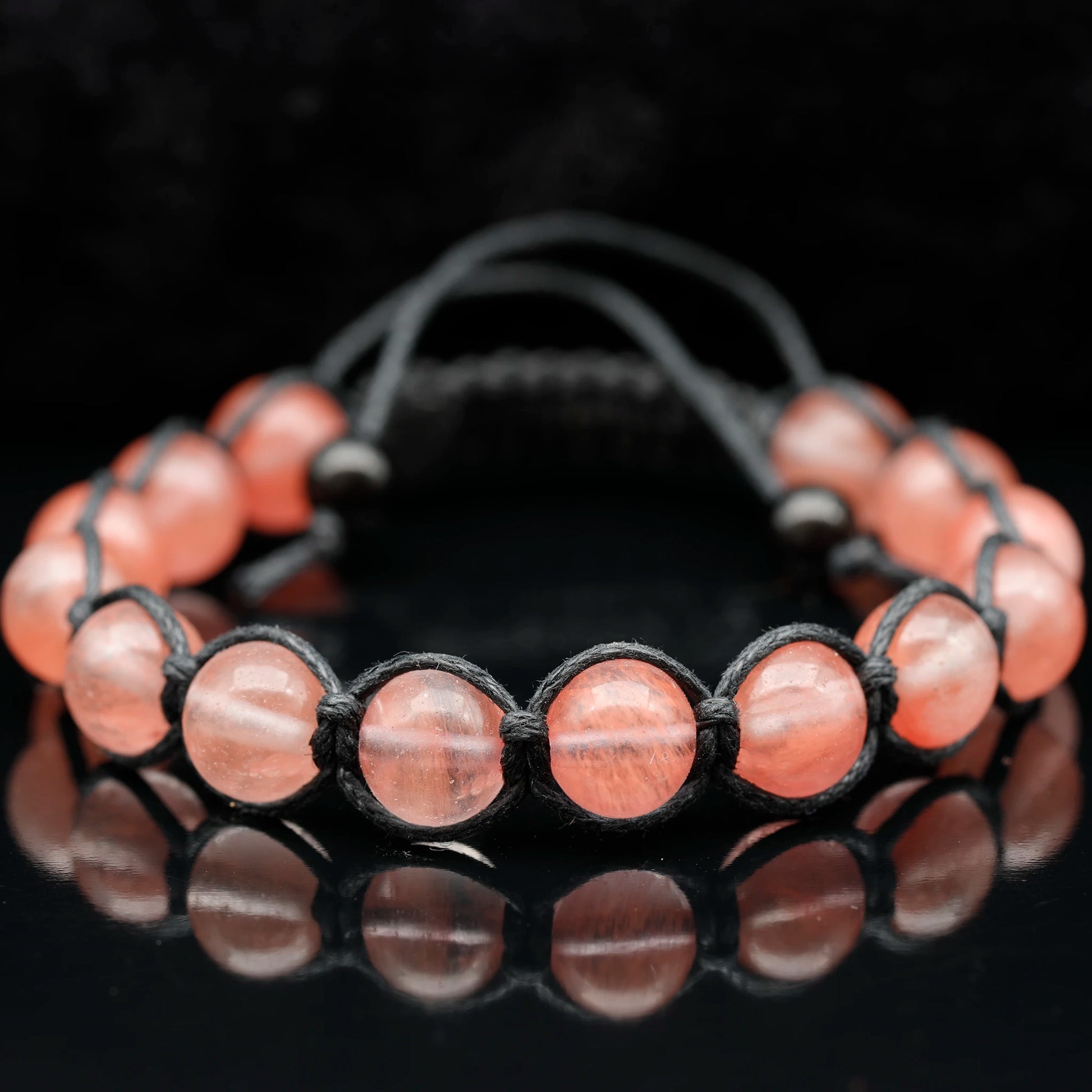 Natural Cherry Quartz Beaded Macrame Bracelet - ElisaJewelryArt