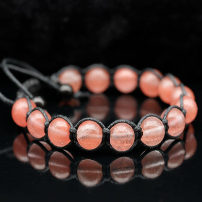 Natural Cherry Quartz Beaded Macrame Bracelet - ElisaJewelryArt