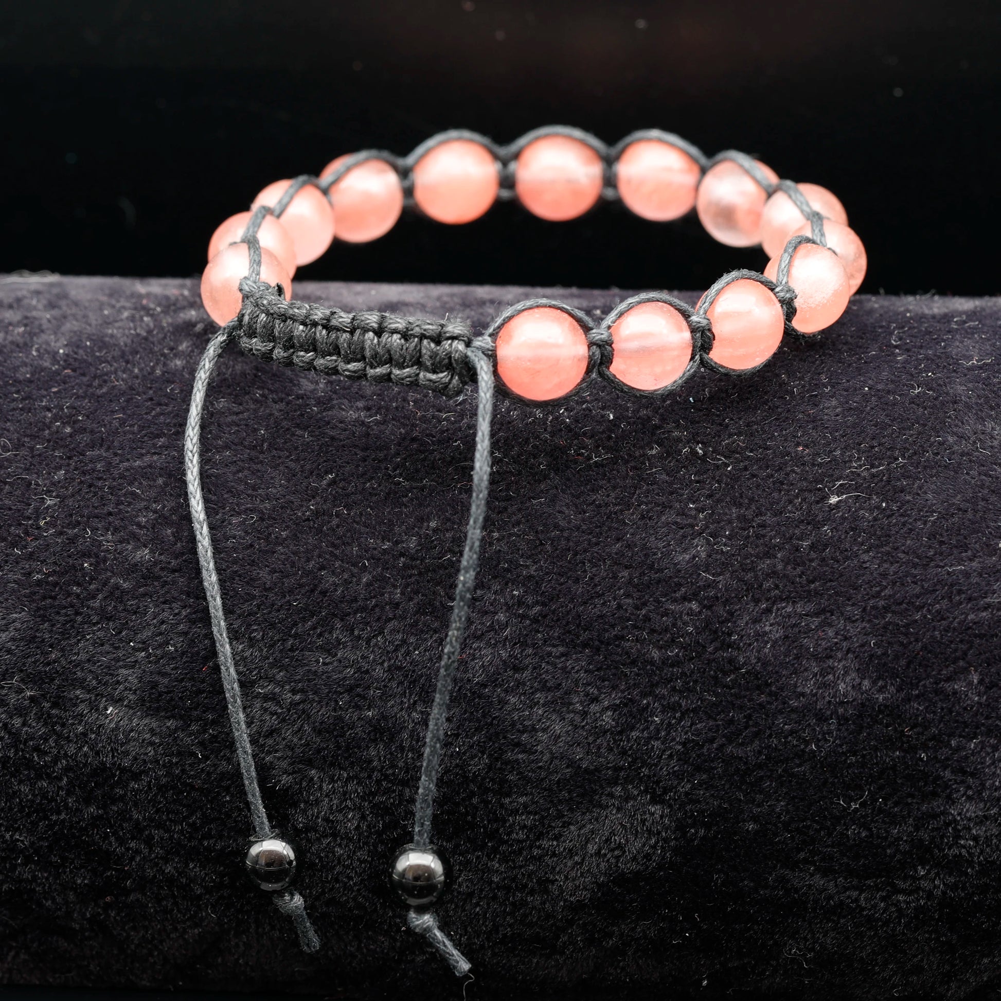 Natural Cherry Quartz Beaded Macrame Bracelet - ElisaJewelryArt