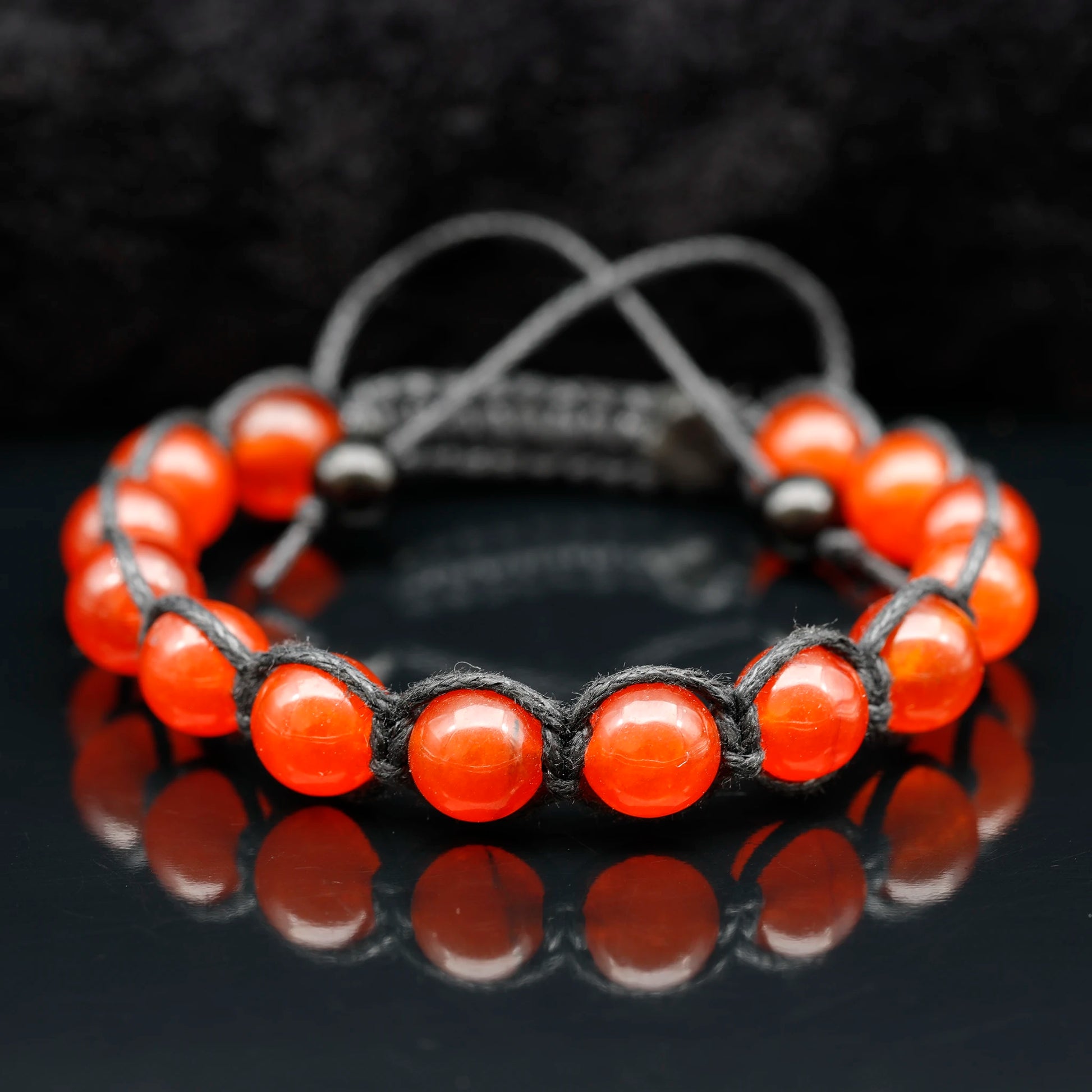 Natural Carnelian Red Agate Beaded Macrame Bracelet - ElisaJewelryArt