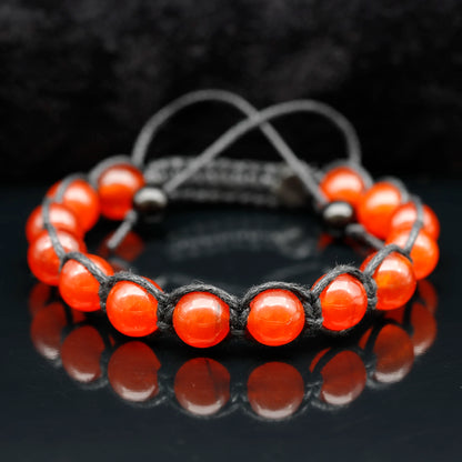 Natural Carnelian Red Agate Beaded Macrame Bracelet - ElisaJewelryArt