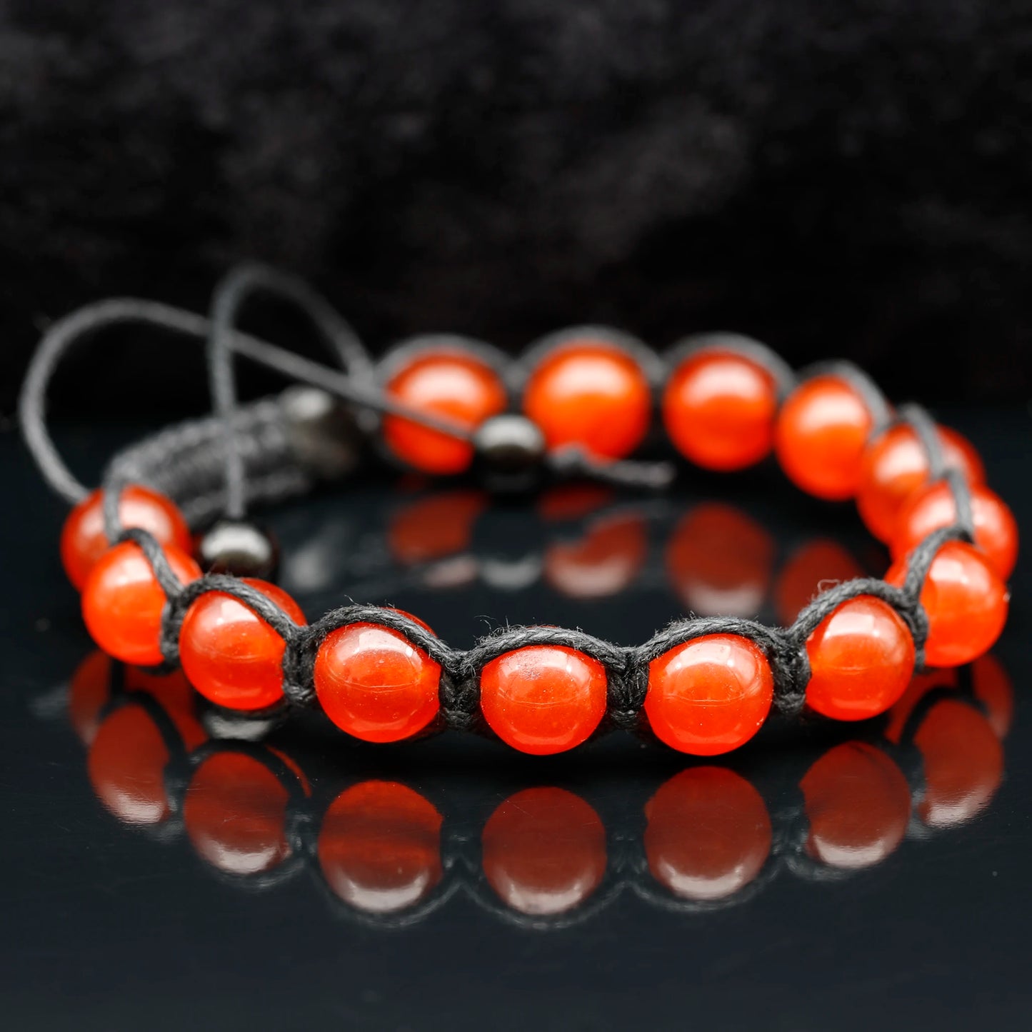 Natural Carnelian Red Agate Beaded Macrame Bracelet - ElisaJewelryArt