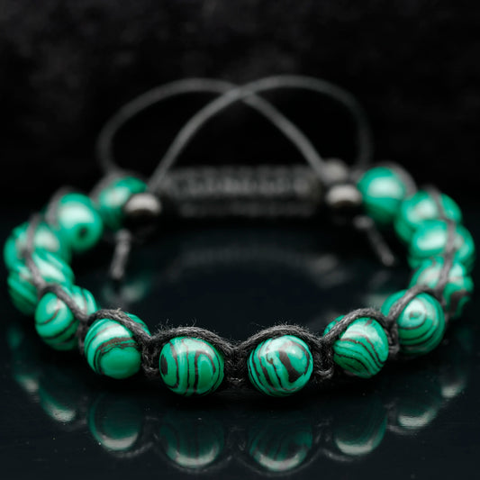 Malachite Beaded Macrame Bracelet - ElisaJewelryArt