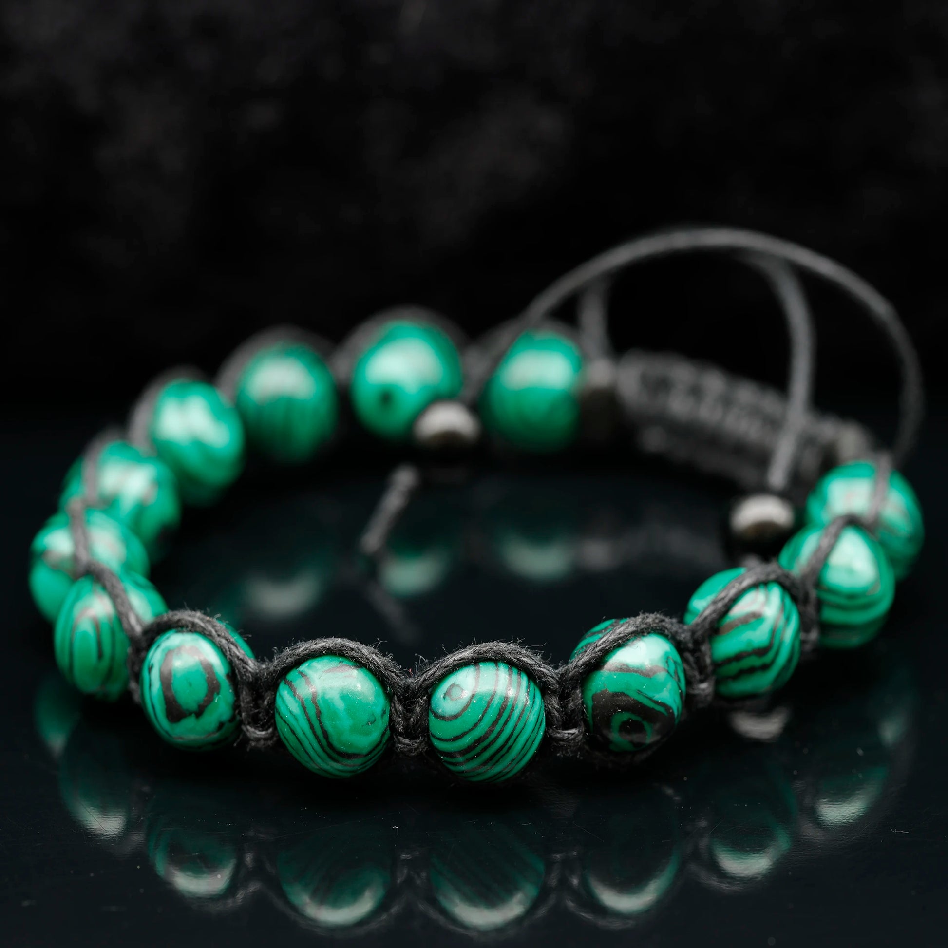 Malachite Beaded Macrame Bracelet - ElisaJewelryArt