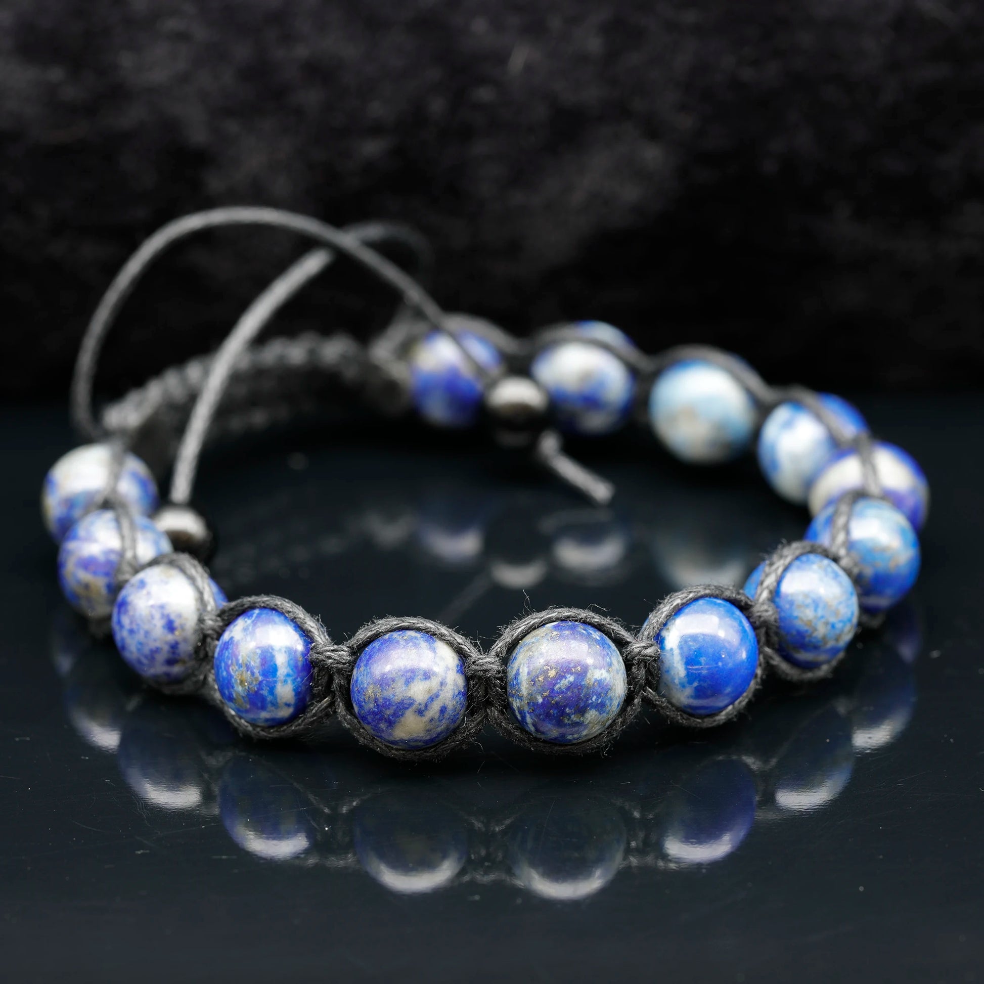 Natural Lapis Lazuli Beaded Macrame Bracelet - ElisaJewelryArt