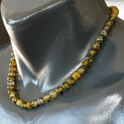 Natural Dragon Vein Beaded Clasp Choker Necklace - ElisaJewelryArt